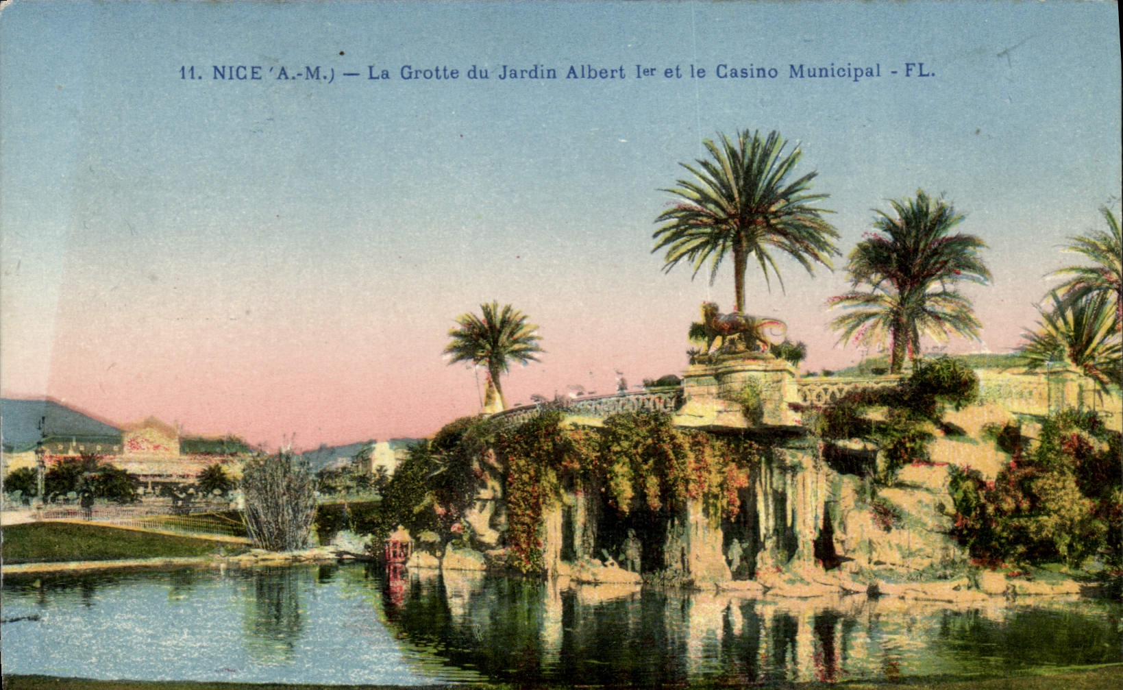 VINTAGE POSTCARD Nice the Cave Of the Garden Albert 1st and the Municipal casino
