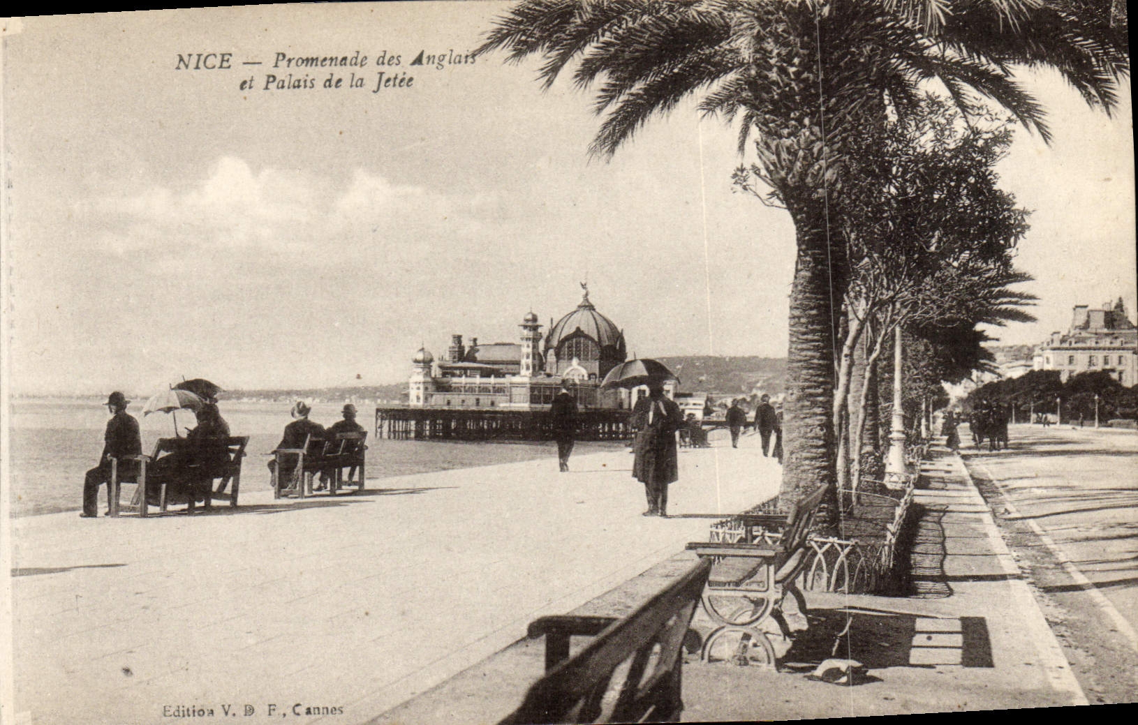 POSTAL Niza Promenede de la VENDIMIA del inglés y del paladar del embarcadero