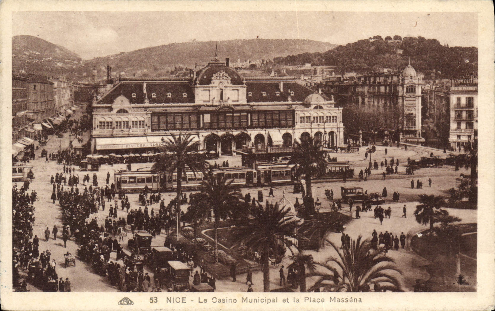 CPA Nice Le Casino Municipal et la place Massena Tramway