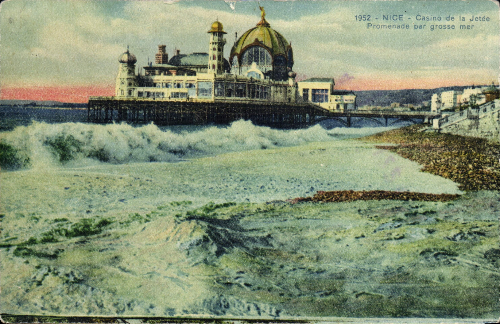 Casino de la POSTAL de la VENDIMIA Niza de la caminata del embarcadero por el mar pesado