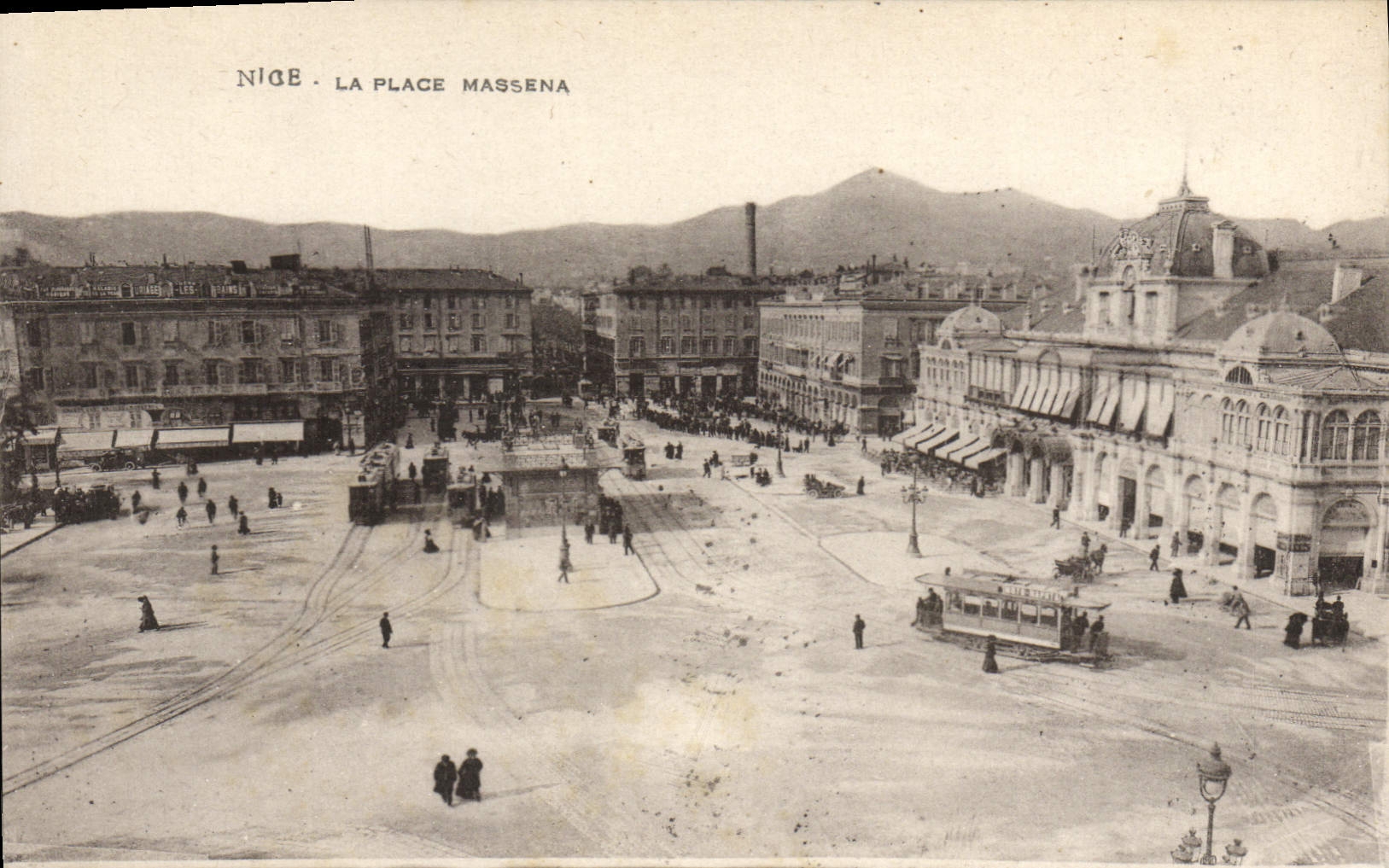 POSTAL de la VENDIMIA Niza la tranvía de Massena del lugar