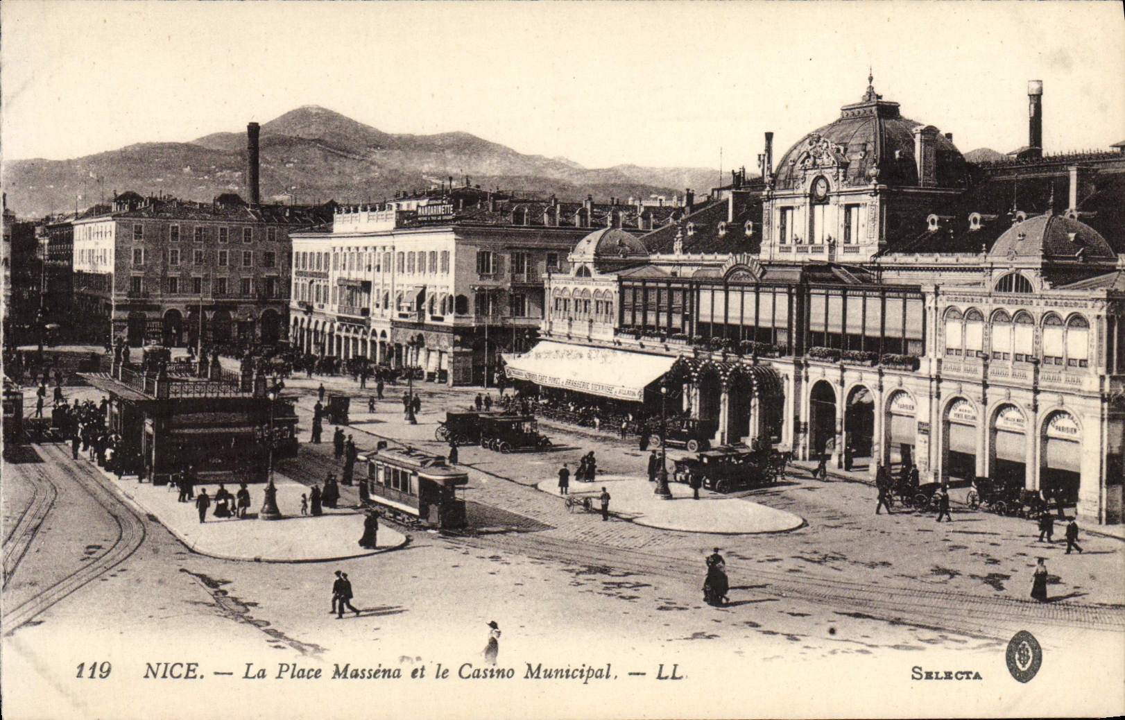 VINTAGE POSTCARD Nice the Massena Place And the Municipal Casino Tram