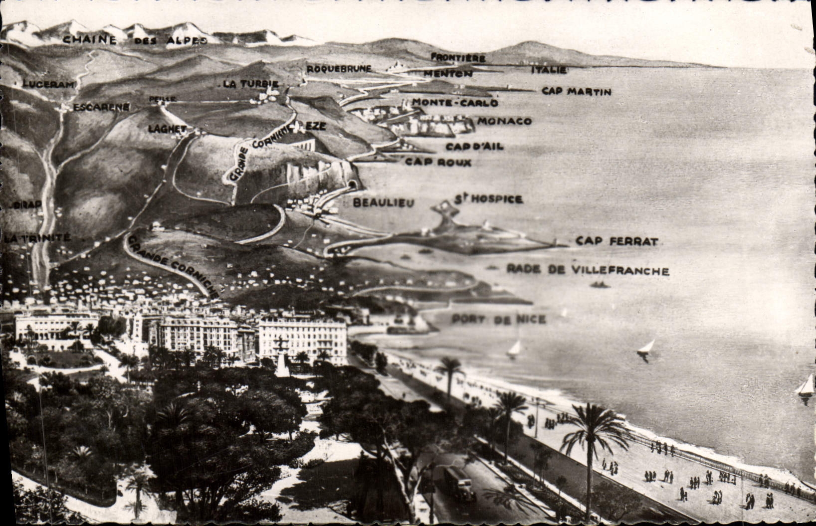 POSTAL MODERNA panorama de Niza en la frontera italiana