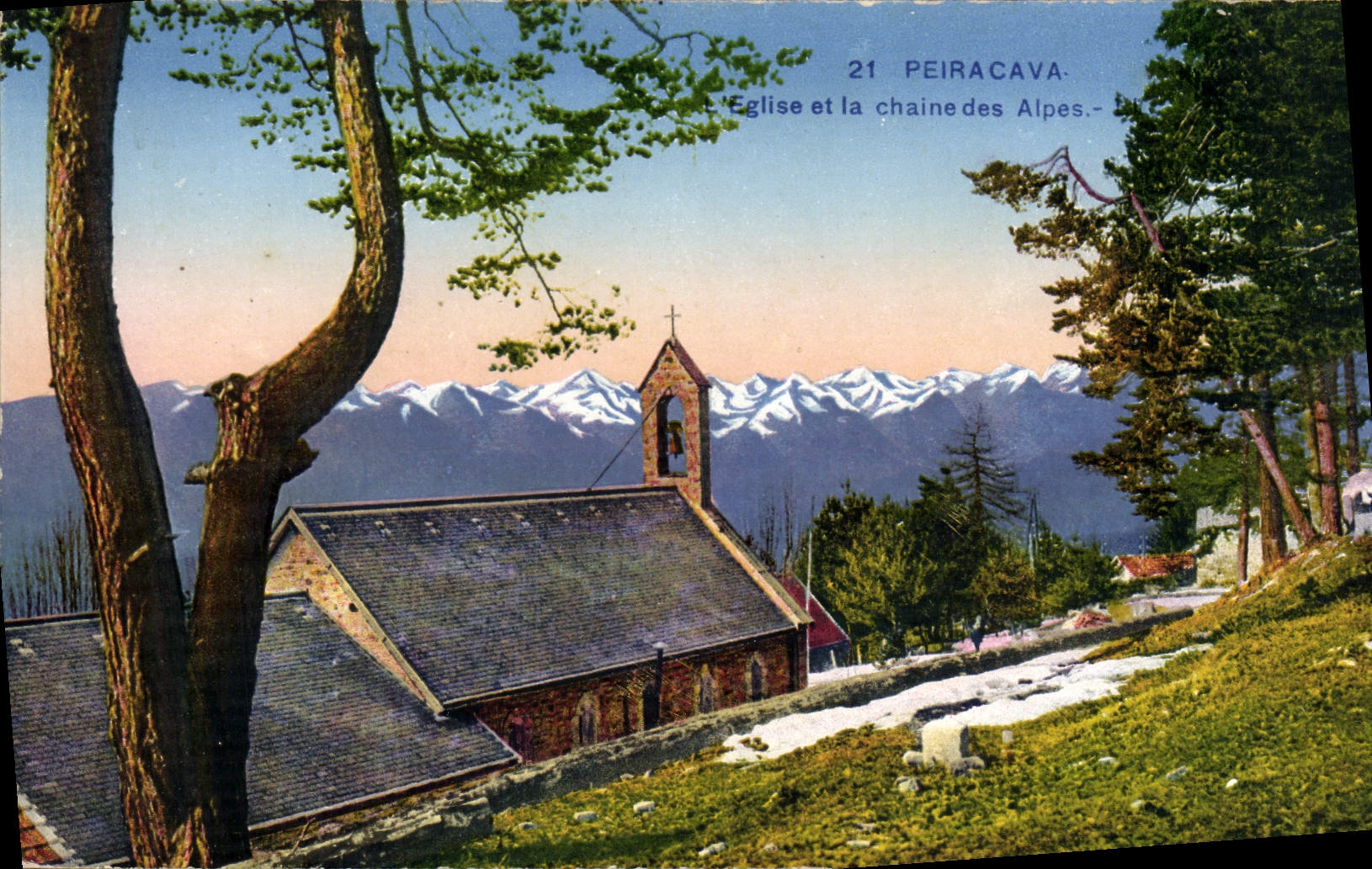 CPA Peira Cava Eglise Et La Chaine des Alpes