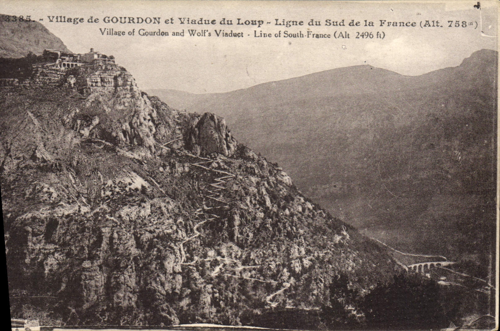 VINTAGE POSTCARD Village De Gourdon And Viadue Of the Wolf Line Of the South Of France