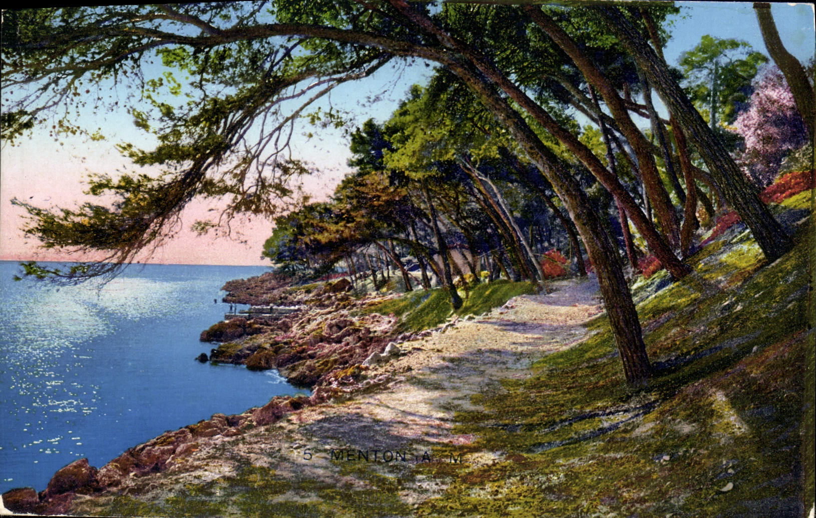 CPA Menton Cap Martin Promenade au bord de la mer