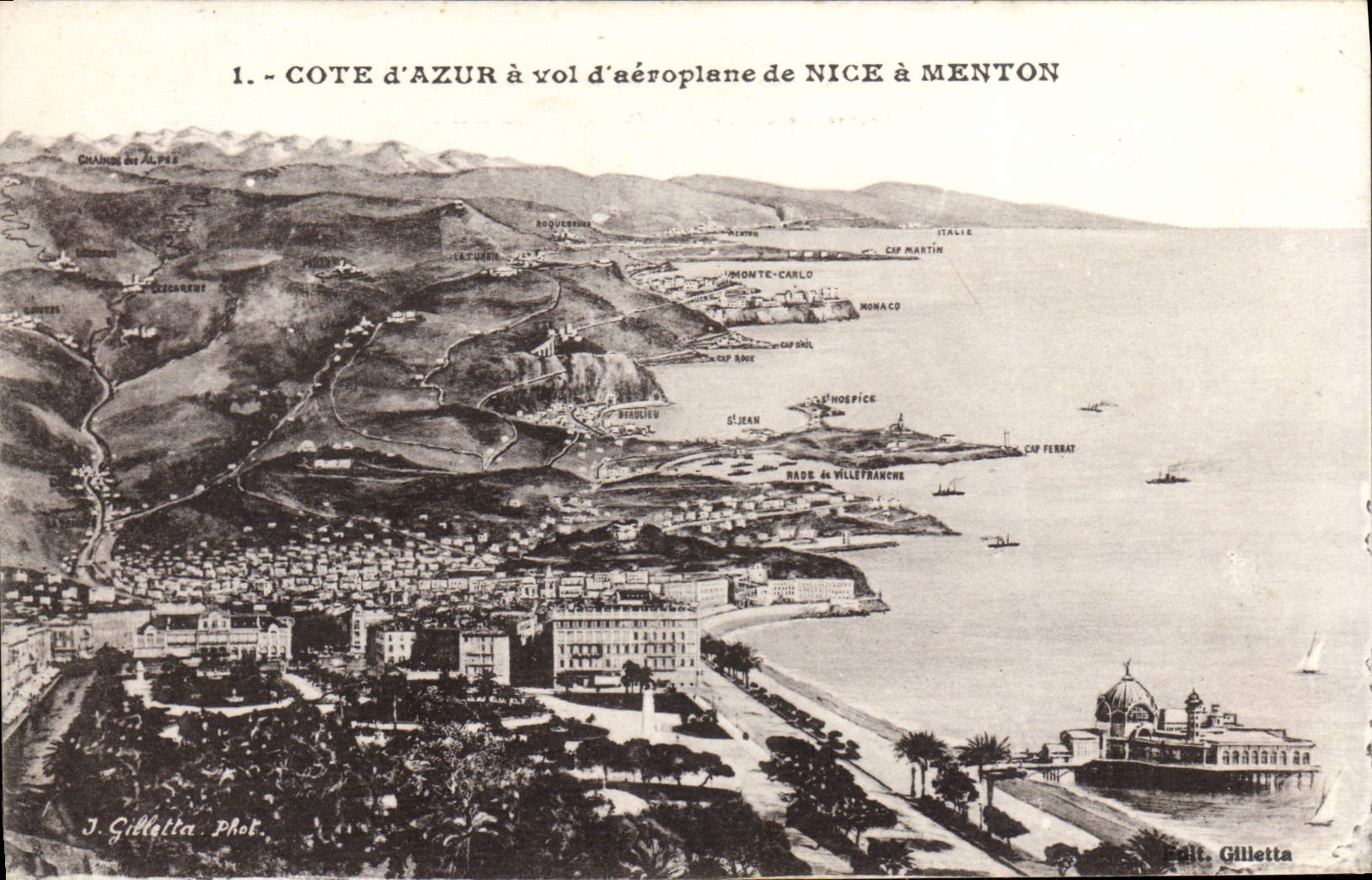 CPA Cote D'Azur Vol D'Aeroplane De Nice A Menton