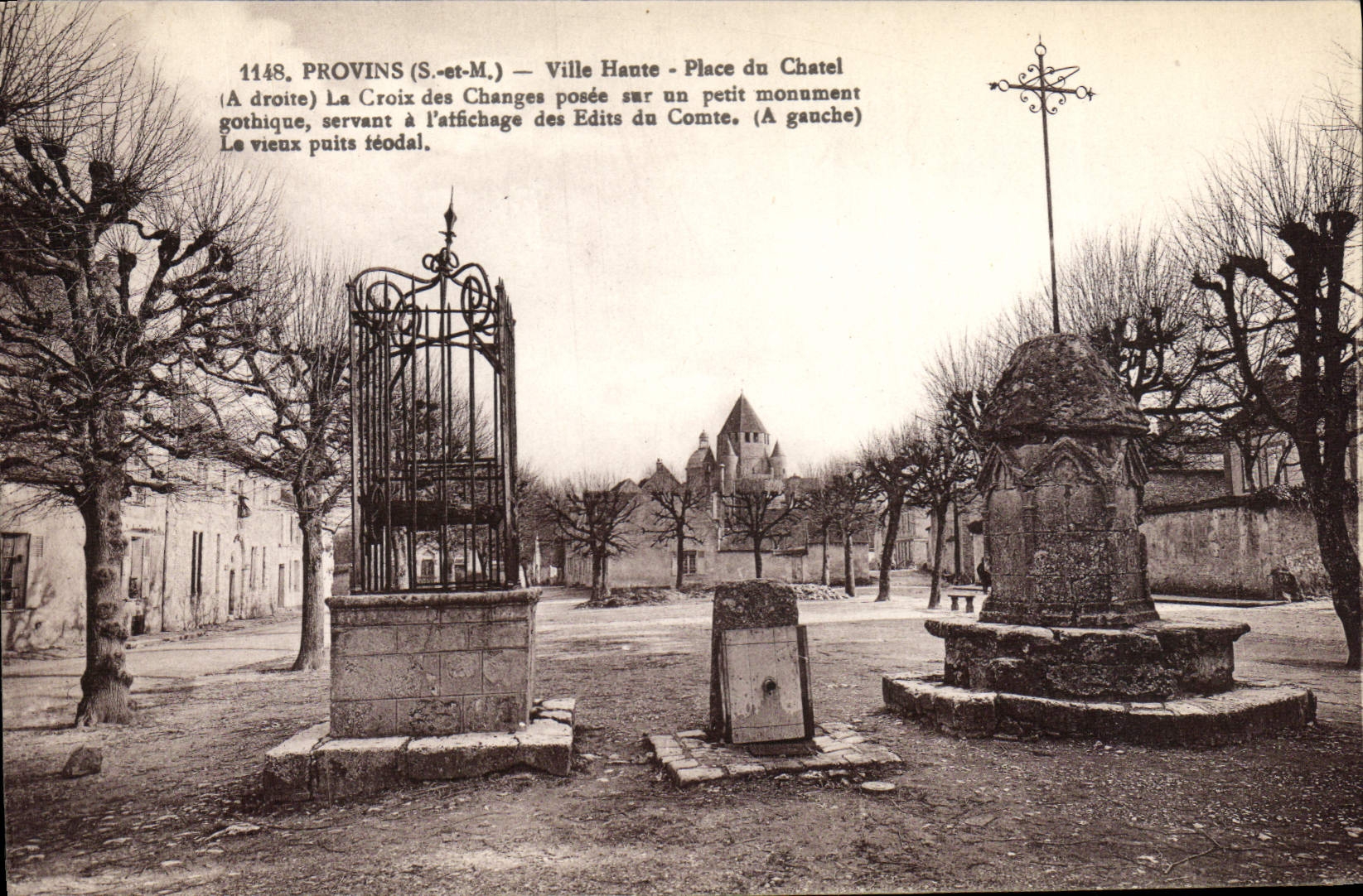 VINTAGE POSTCARD Provins High City Places Of Chatel the Cross of the Exchanges