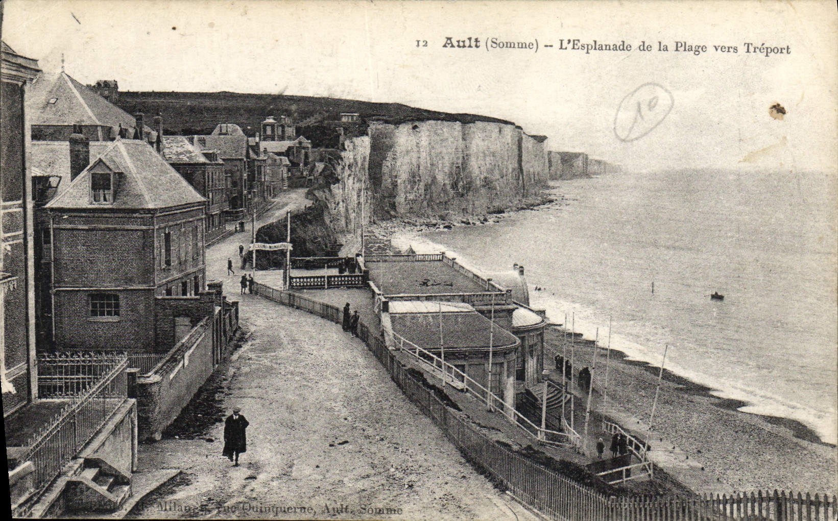 VINTAGE POSTCARD Ault the Esplanade of the Beach Towards Treport