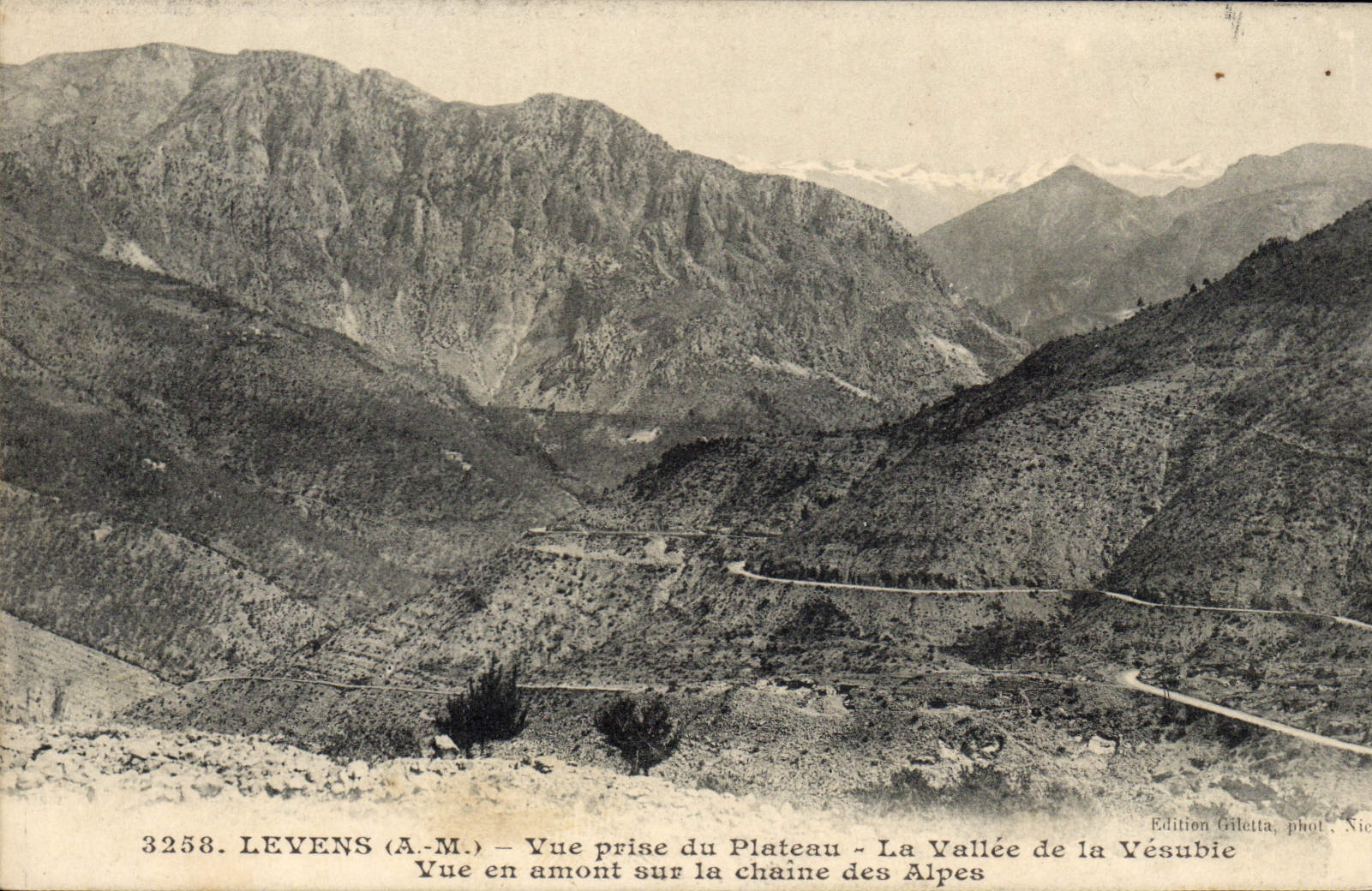VINTAGE POSTCARD Levens Seen from of the Plate the Valley of Vesubie Seen upstream on the alpine range