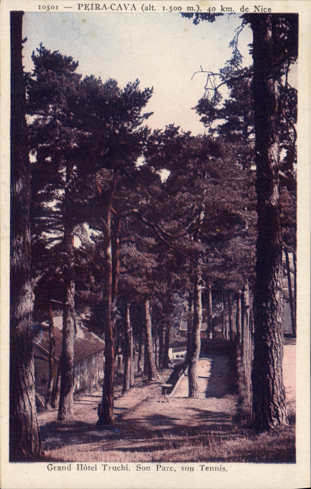 VINTAGE POSTCARD Peira Undermined Large Hotel Truchi Its park its tennis