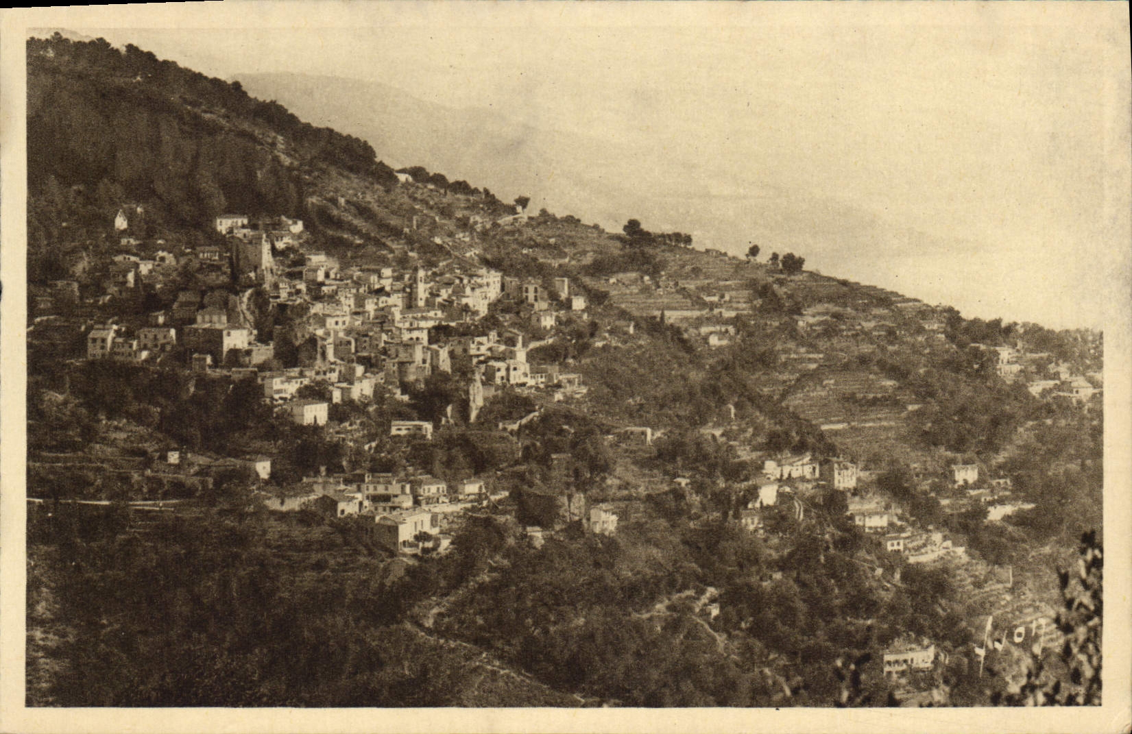 POSTAL Roquebrune de la VENDIMIA la aldea vista de grande la cornisa