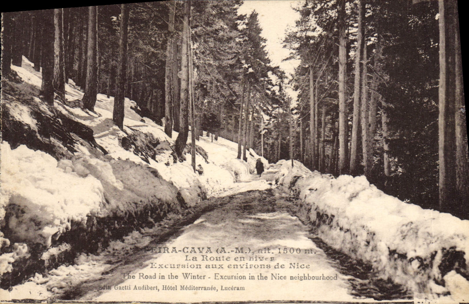 VINTAGE POSTCARD Peira Undermined the road in Excursion winter around Nice
