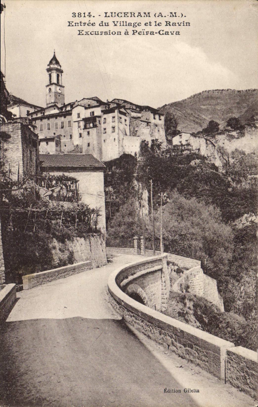 VINTAGE POSTCARD Luceram Entered of the Village and the Ravine Excursion has Peira Cava