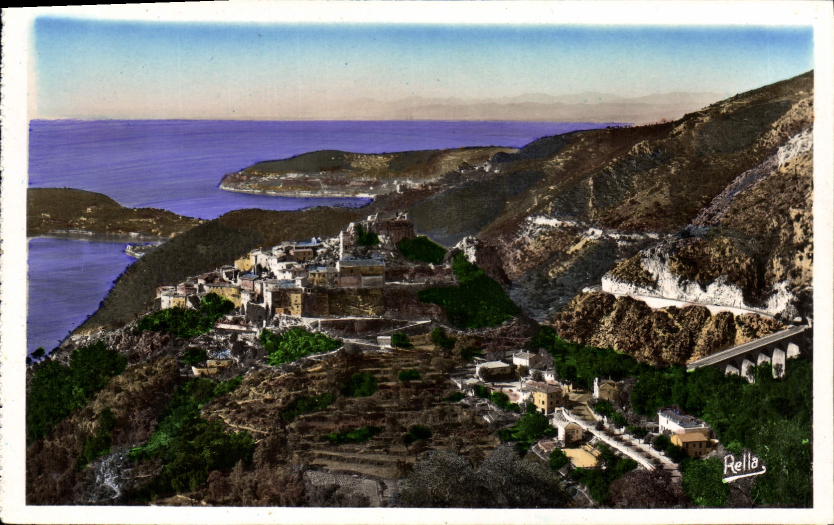 POSTAL Eze de la VENDIMIA y el camino de la cornisa de Mayenne con lejos el d Antibes y Esterel del cabo
