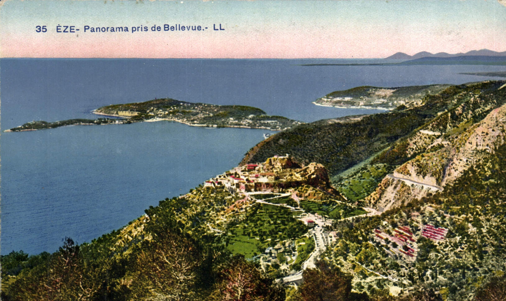 Panorama de Eze de la POSTAL de la VENDIMIA tomado de Bellevue