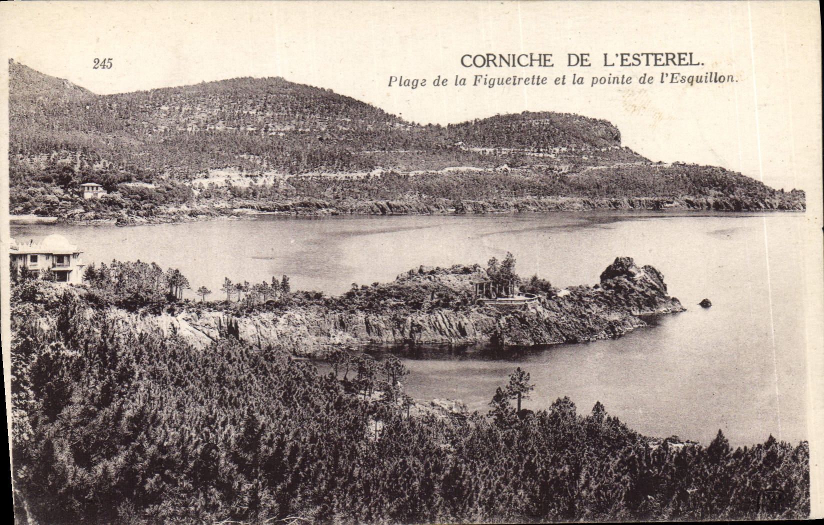 Cornisa de la POSTAL de la VENDIMIA de la playa de Esterel de Figueirette y del punto de Esquillon