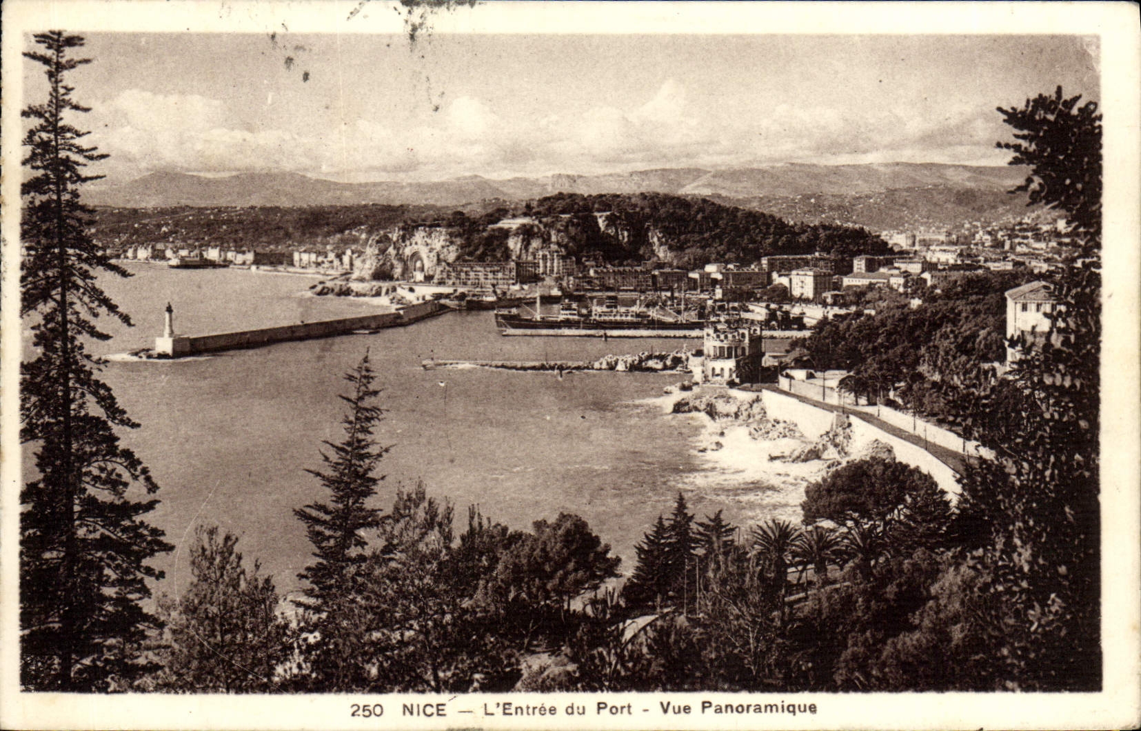 POSTAL de la VENDIMIA Niza la entrada de la visión panorámica portuaria