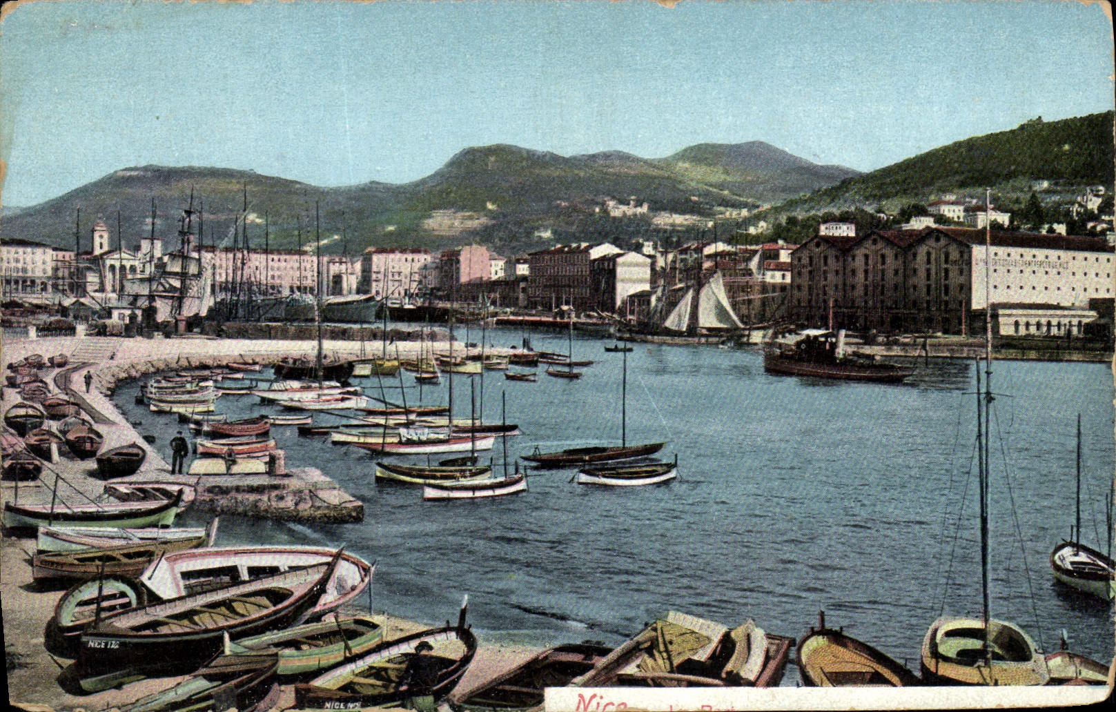 POSTAL de la VENDIMIA Niza los barcos portuarios