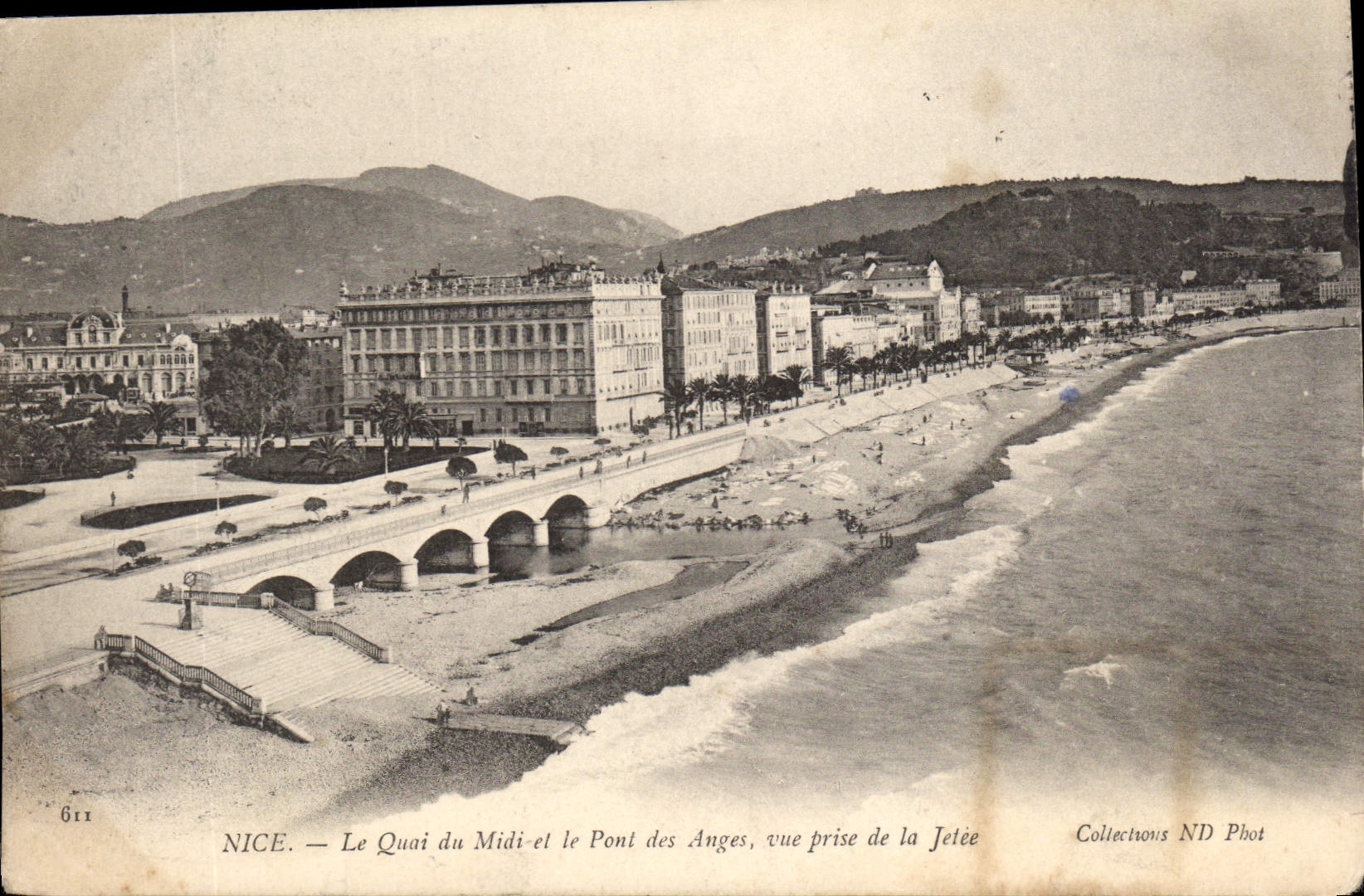 POSTAL de la VENDIMIA Niza el Quay del sur y el puente de los ángeles vista del embarcadero