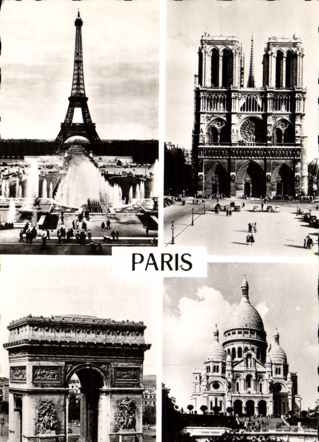 CPM Paris La Tour Eiffel Notre Dame Arc de Triomphe Sacre Coeur Montmartre