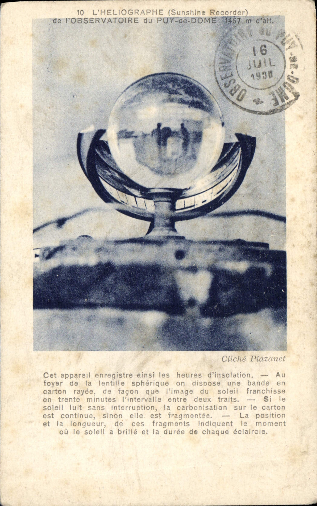 VINTAGE POSTCARD the heliograph of the observatory of Puy de Dome