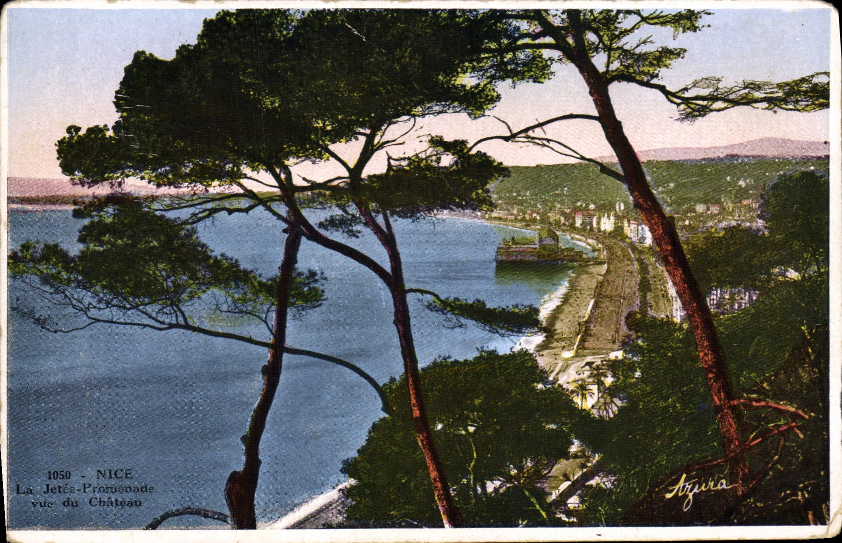 POSTAL de la VENDIMIA Niza la caminata del embarcadero vista del castillo