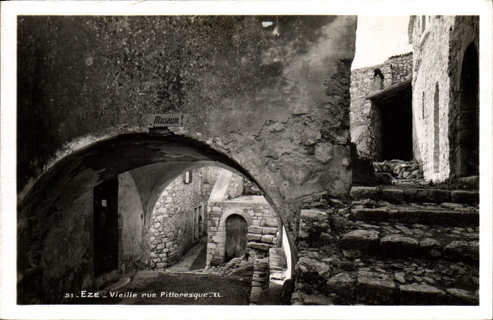 VINTAGE POSTCARD Eze Village picturesque Old woman street