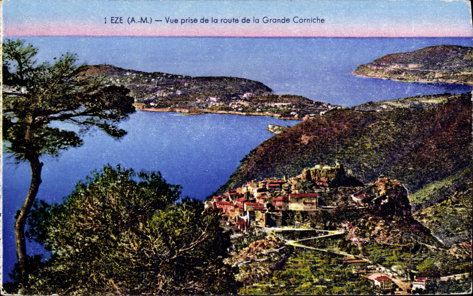 POSTAL Eze de la VENDIMIA vista del camino de la cornisa grande