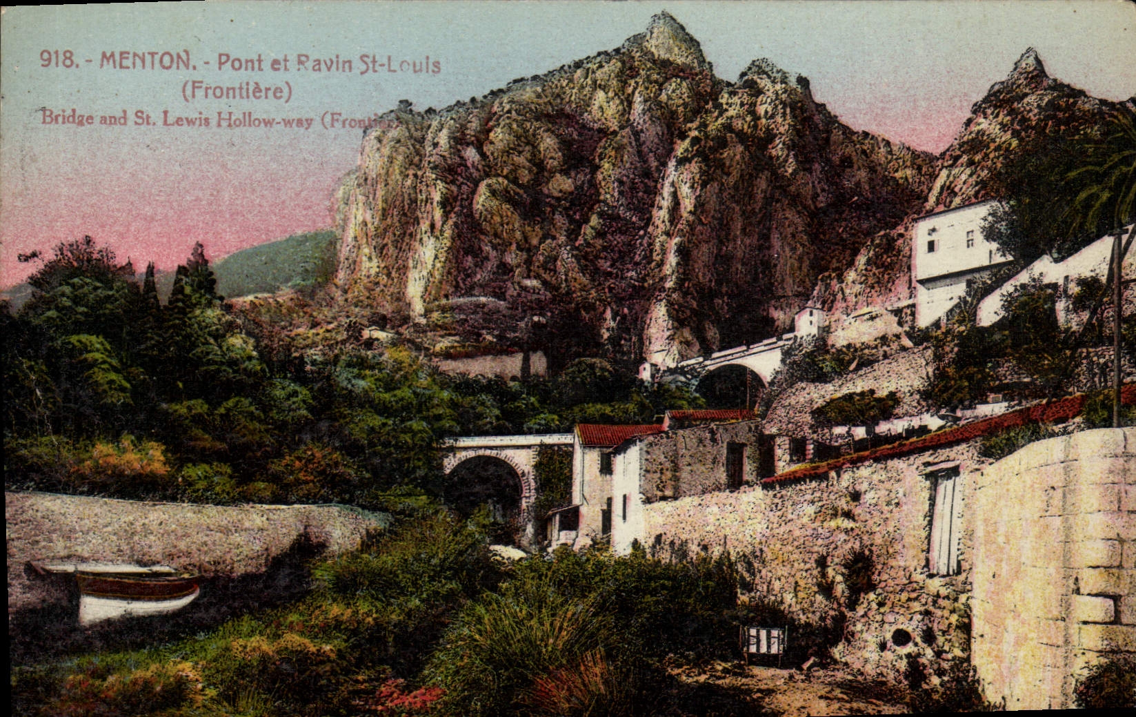 VINTAGE POSTCARD Menton Bridge and Ravine St Louis Border