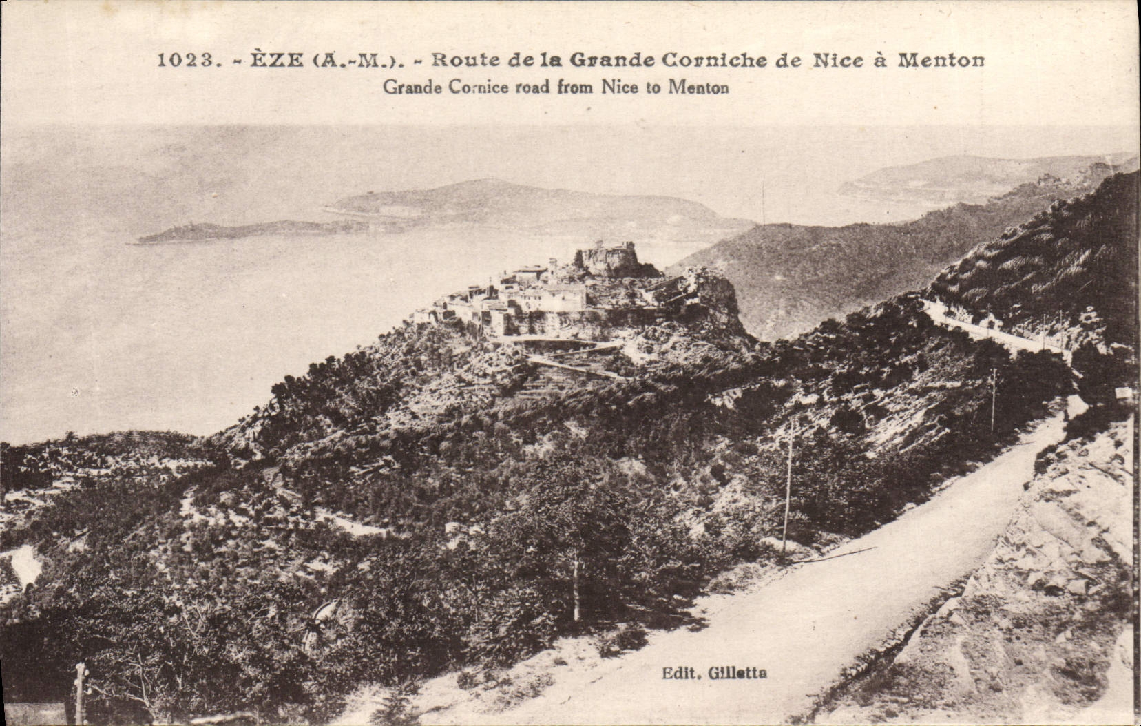 La ruta de Eze de la POSTAL de la VENDIMIA de la cornisa grande de Niza tiene Menton