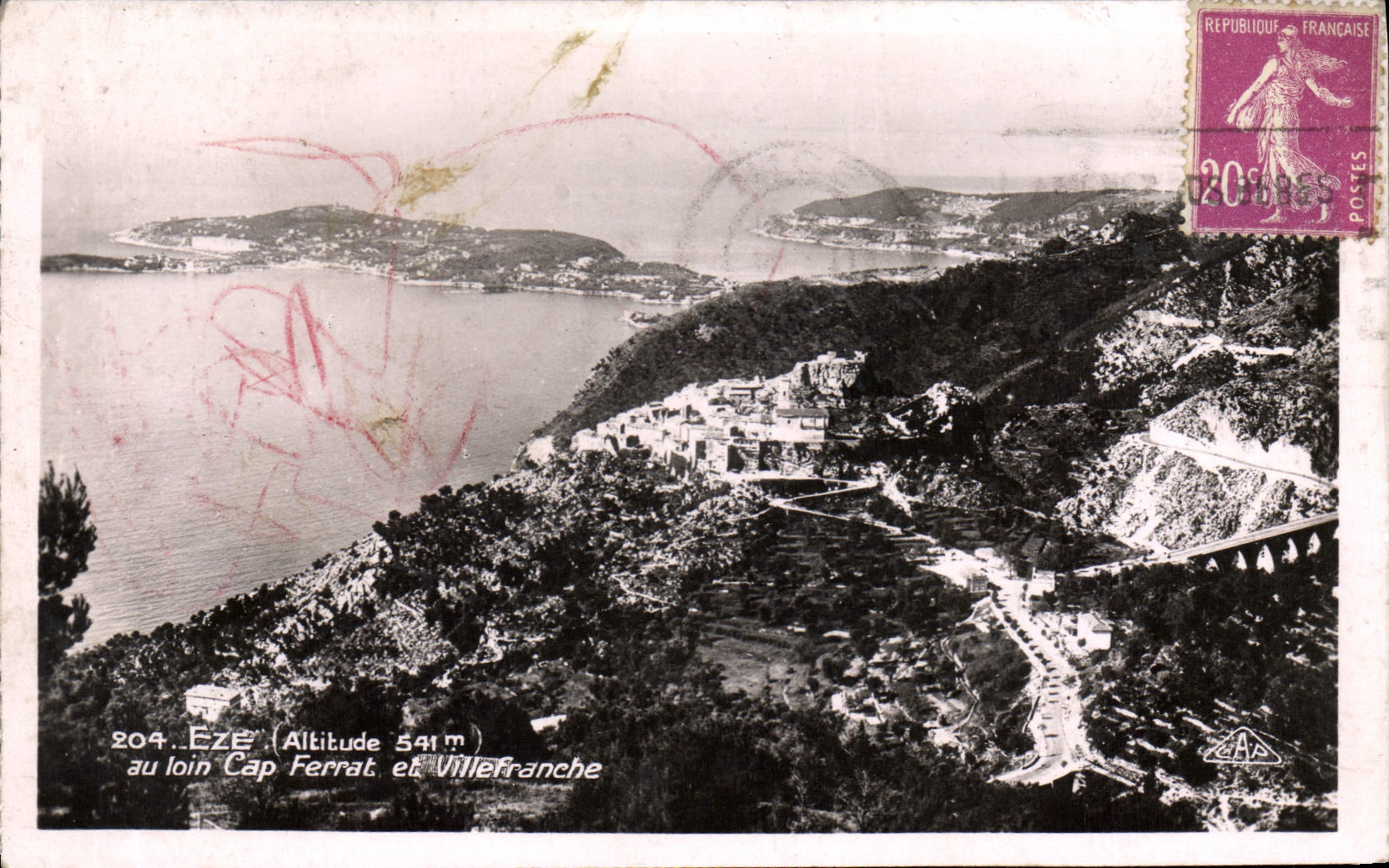 POSTAL Eze de la VENDIMIA con el cabo lejano Ferrat y Villefranche