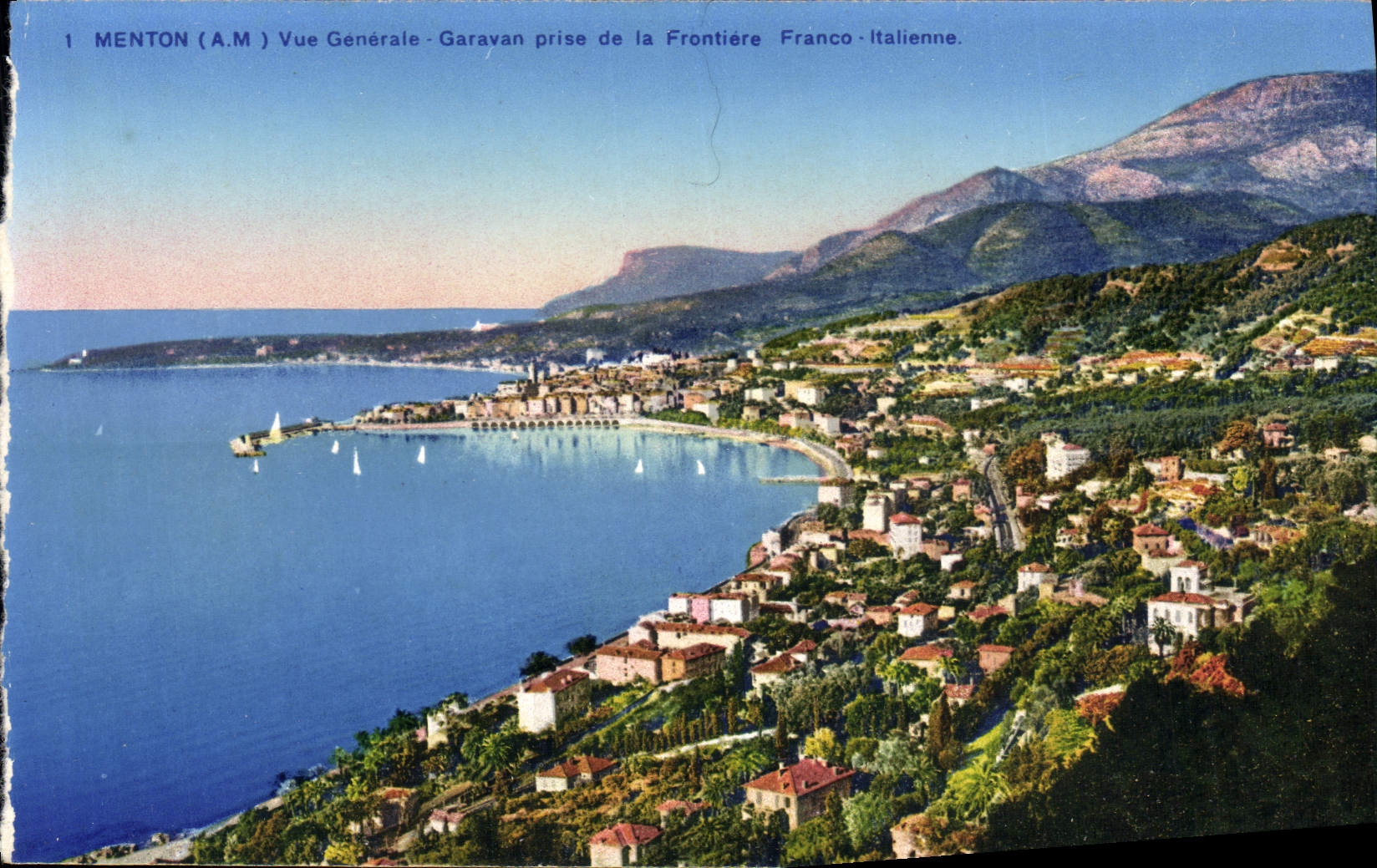 VINTAGE POSTCARD Menton View Garavan Taken Of the free Italian Border