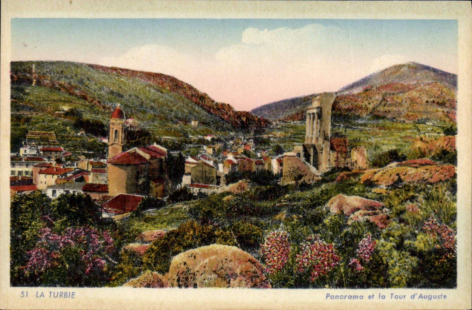 VINTAGE POSTCARD La Turbie Panorama And the Tower of Auguste