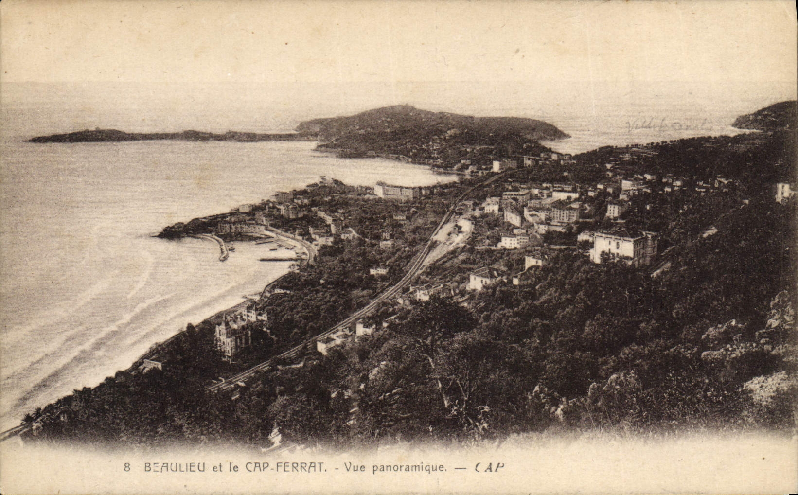 POSTAL Beaulieu de la VENDIMIA y la opinión panorámica de Ferrat del cabo
