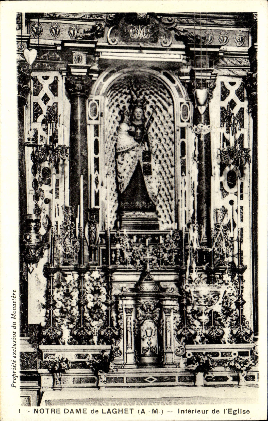 VINTAGE POSTCARD Notre Dame De Laghet Interior De I' Eglise