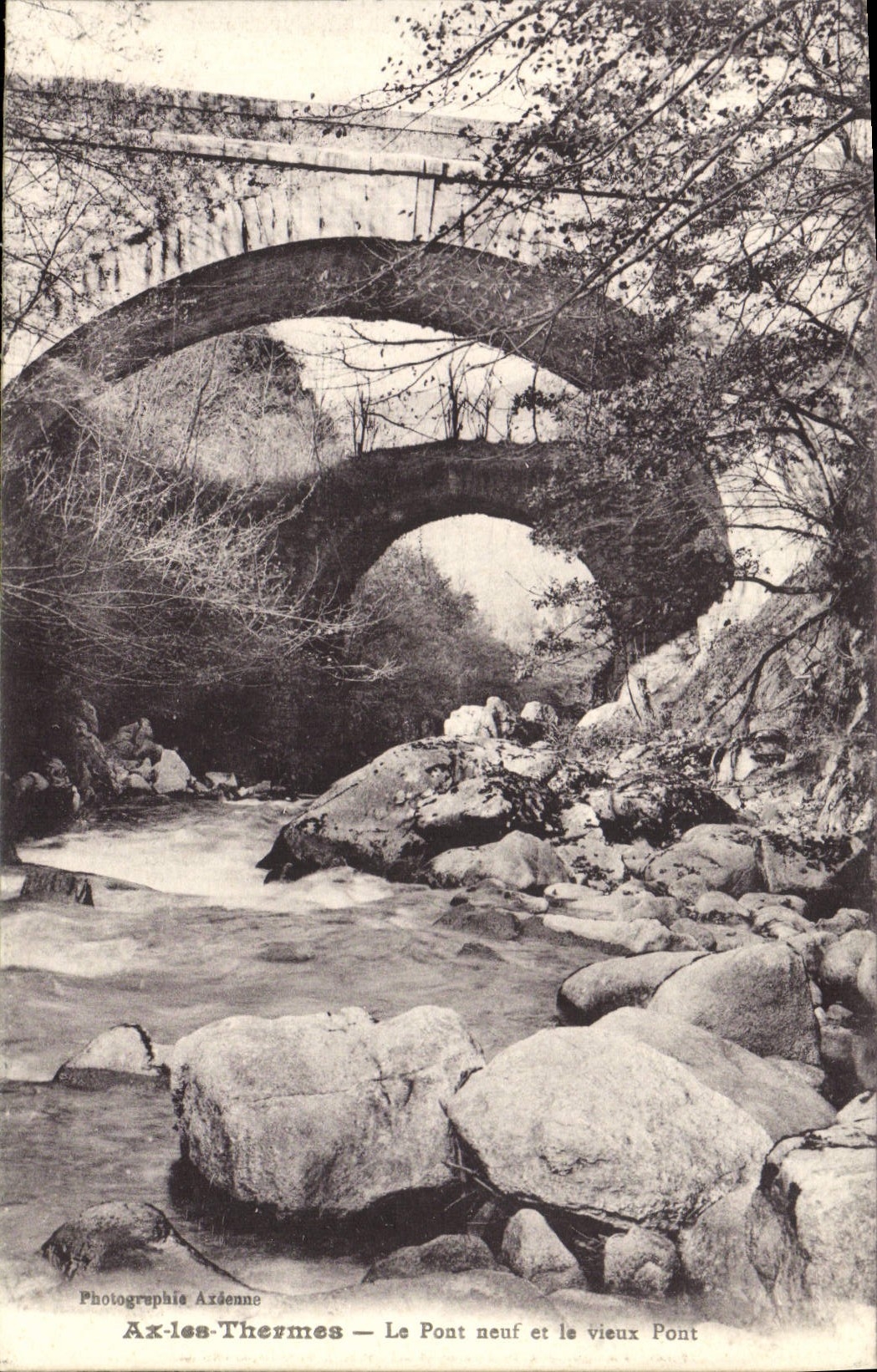 VINTAGE POSTCARD Ax Thermal baths the New Bridge And the Old Bridge