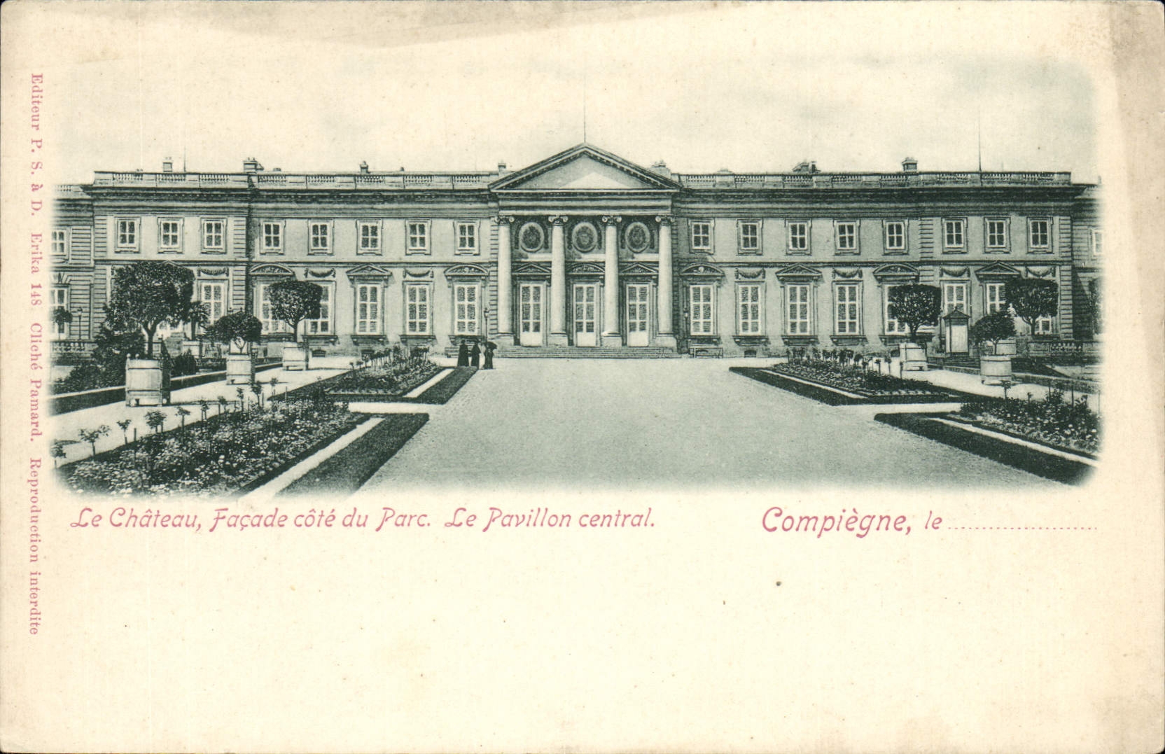 La POSTAL Compiegne de la VENDIMIA el ataque frontal del castillo dimensiona el parque la casa central