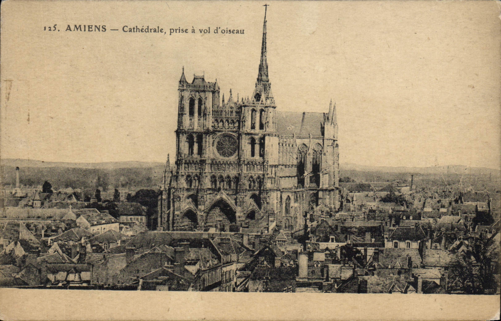 VINTAGE POSTCARD Amiens Cathedral Taken As the crow flies