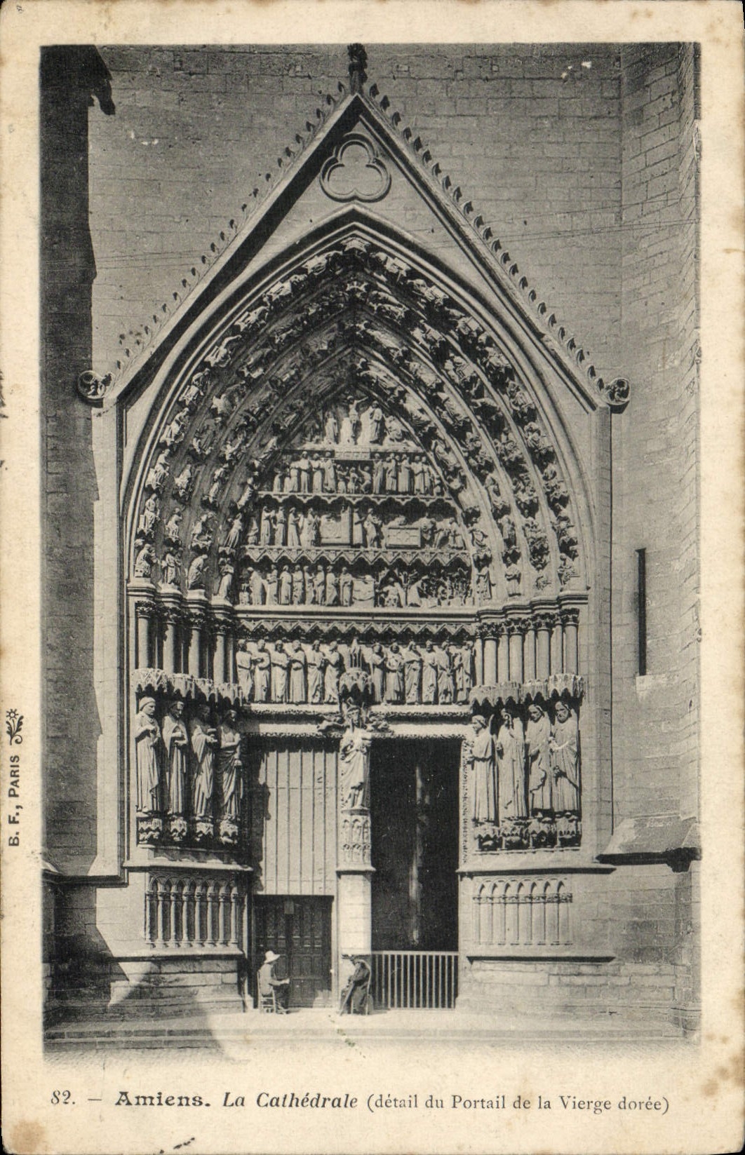 VINTAGE POSTCARD Amiens the Cathedral Detail of the gate of the virgin golden