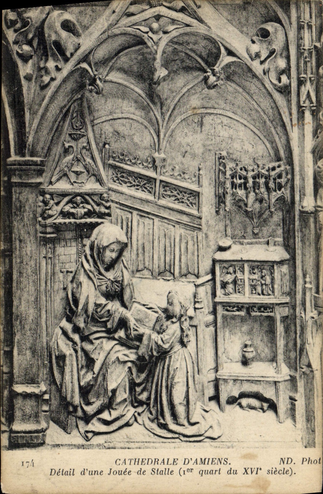 VINTAGE POSTCARD Amiens Cathedral Detail of a jouee of stall