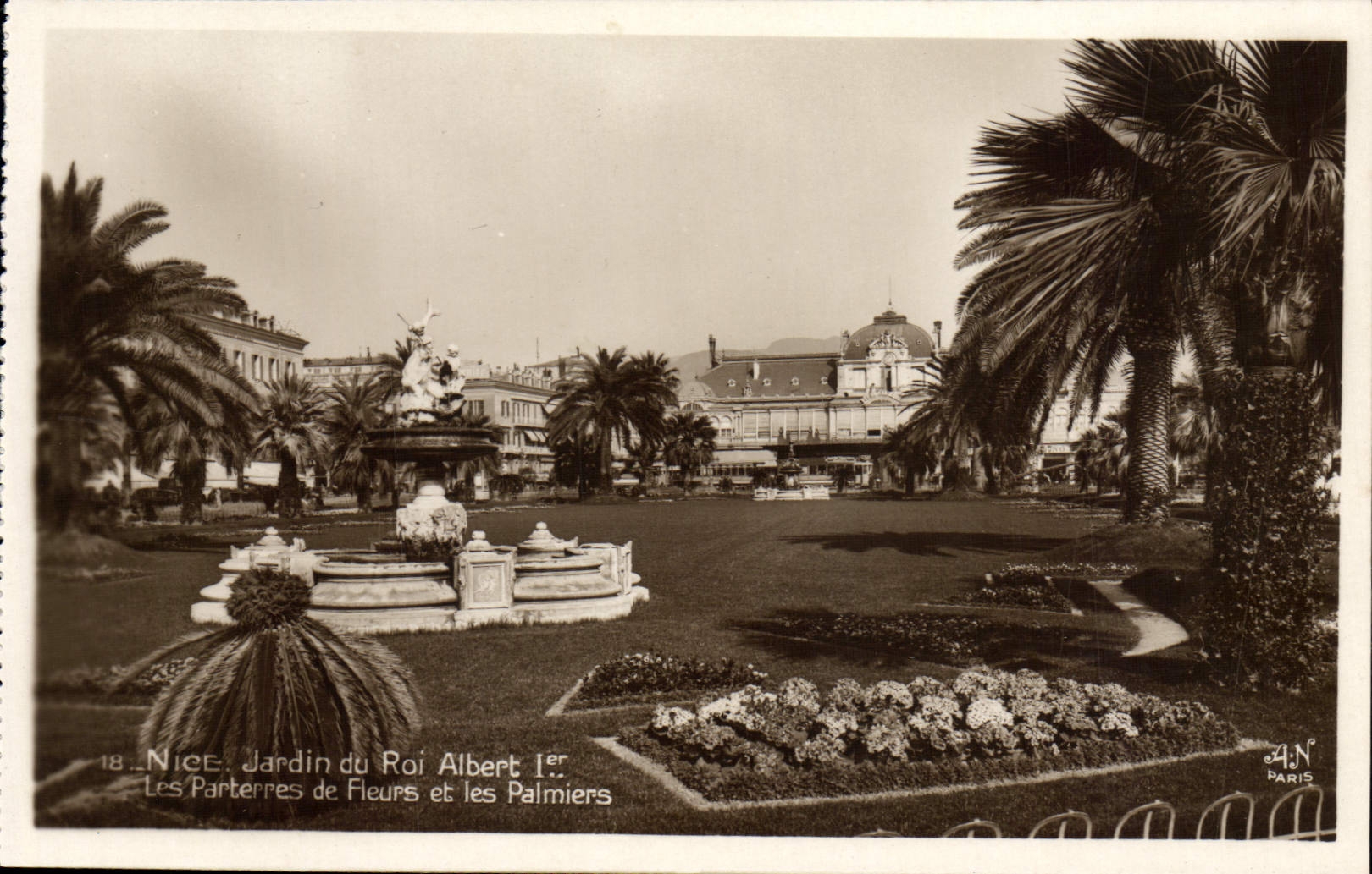 VINTAGE POSTCARD Nice Garden Of King Albert 1st Floors Of flowers And palm trees