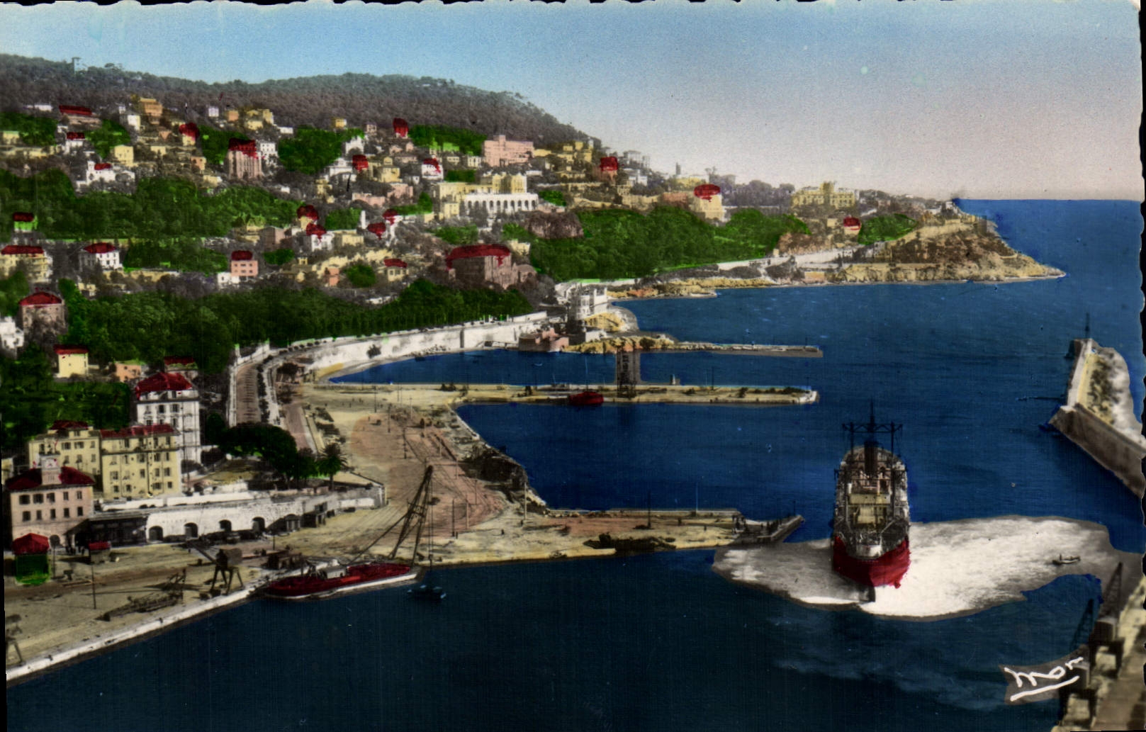 POSTAL MODERNA Niza la entrada del puerto y del barco del boro del montaje