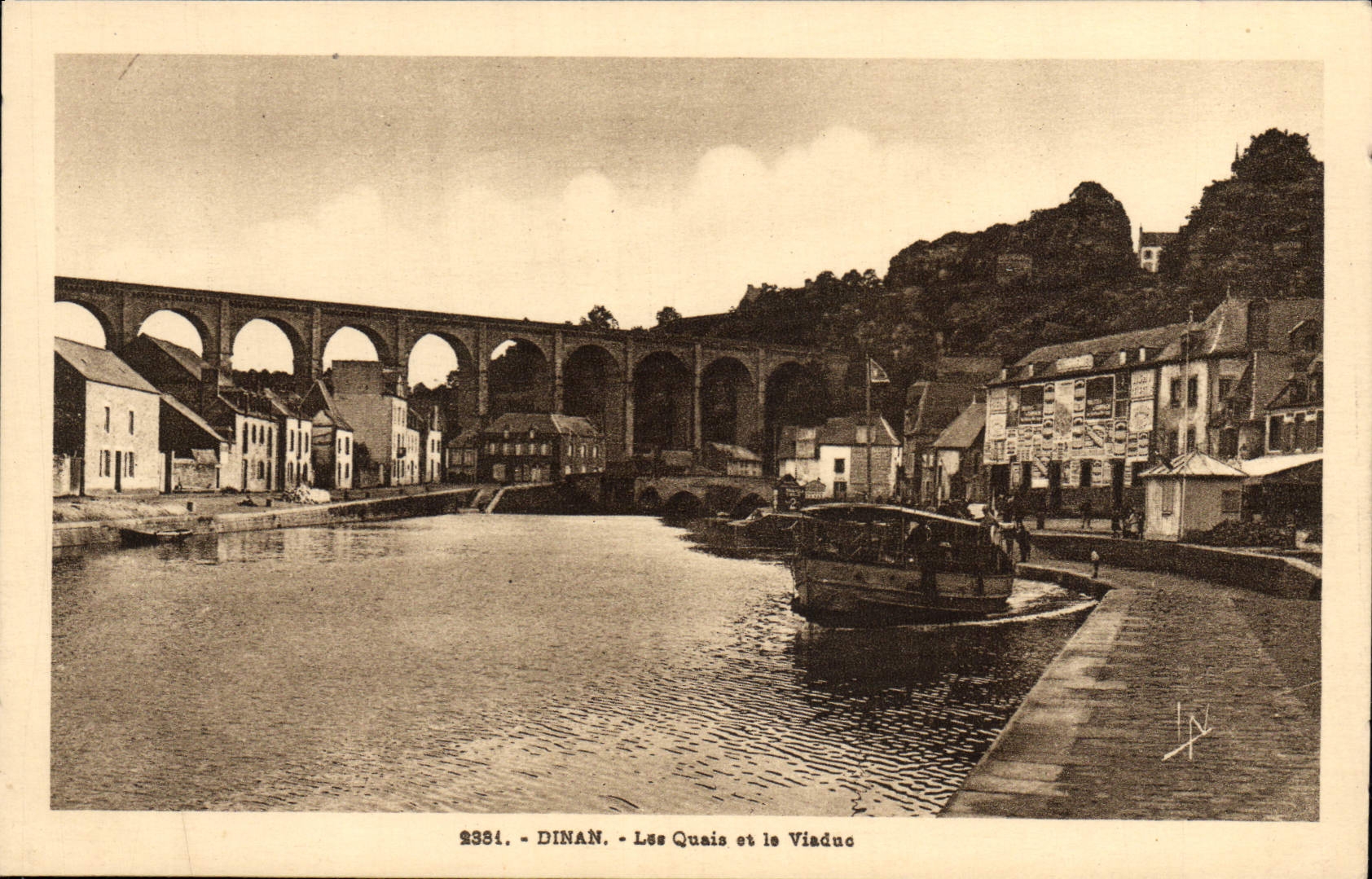 VINTAGE POSTCARD Dinan Quays and the Viaduct Boat