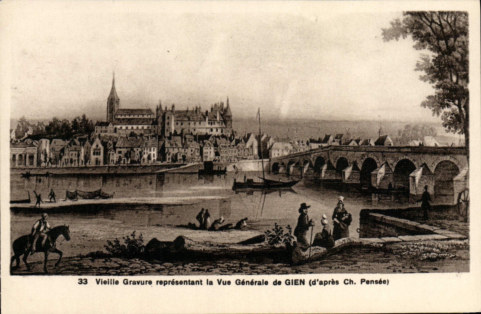 VINTAGE POSTCARD Gien View Old engraving