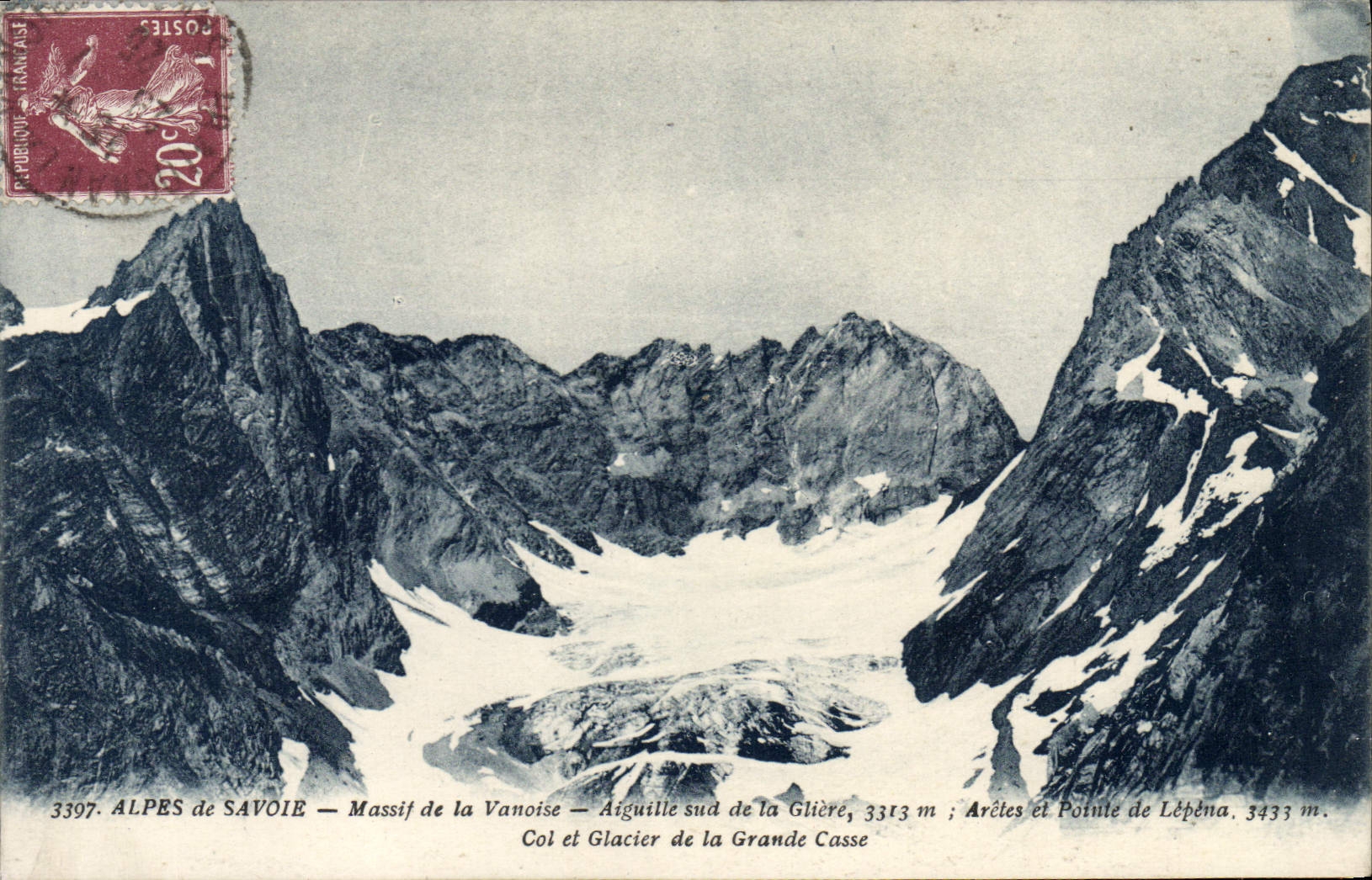 VINTAGE POSTCARD Massif of Vanoise Switches Southern of Gliere Col and glacier of the Great Breakage