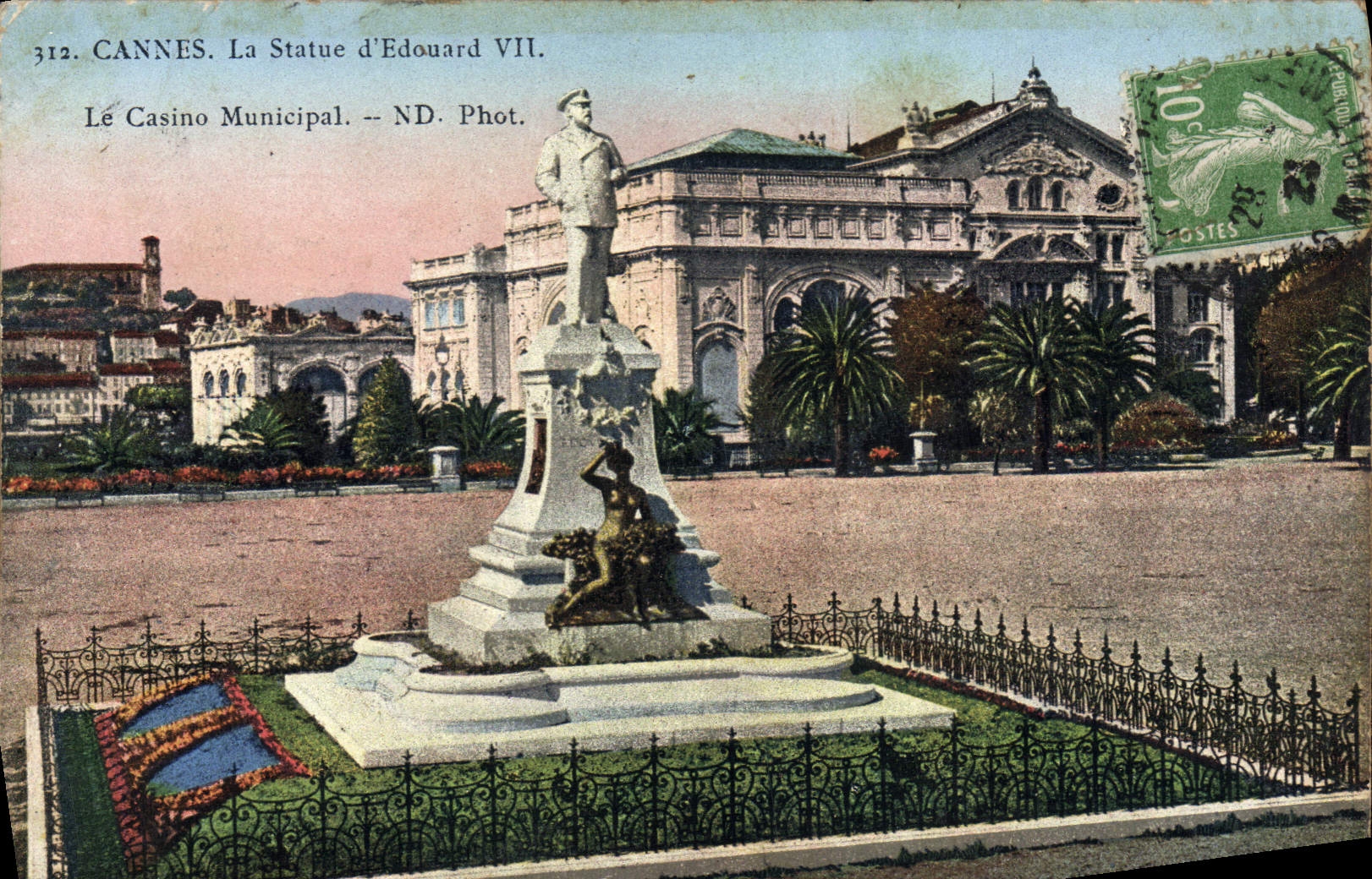 CPA Cannes La Statue d'Edouard VII Le casino municipal