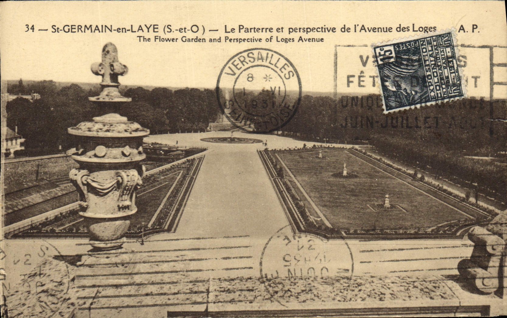 VINTAGE POSTCARD German St in Bush hammer the floor and Perspective of the avenue of Loges