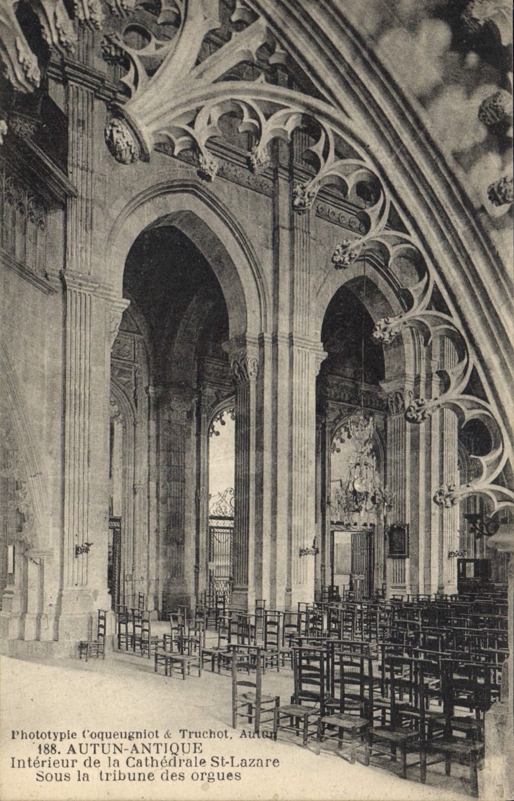 POSTAL Autun interior de la VENDIMIA del St Lazare de la catedral bajo plataforma del órgano