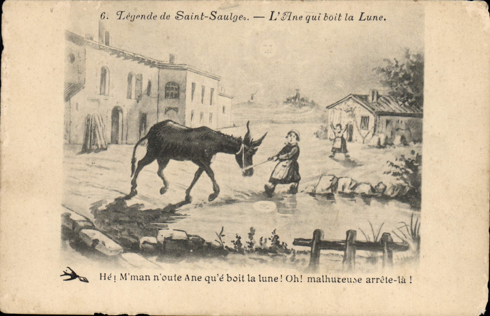 CPA Legende de Saint Saulge L'Ane qui Boit la lune